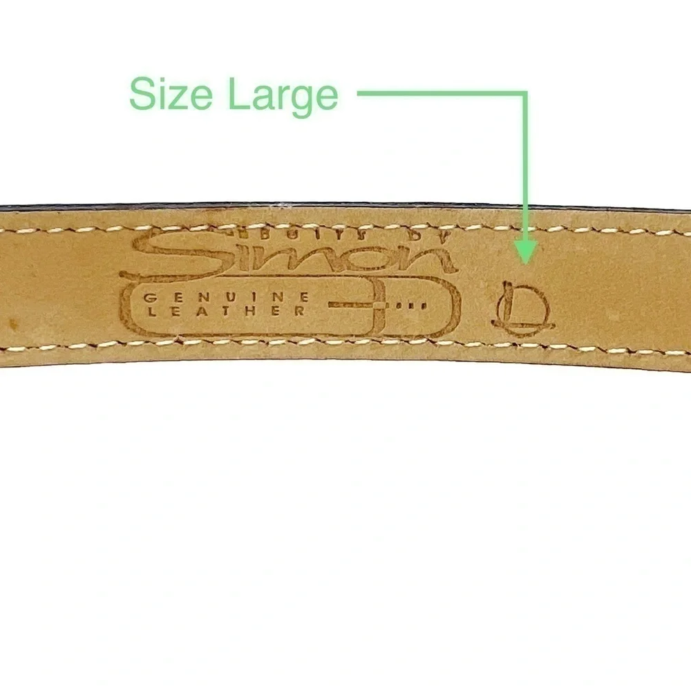 B.B. Simon Women’s Leather Skinny Belt Orange Pink Gold-Toned Size Large EUC
